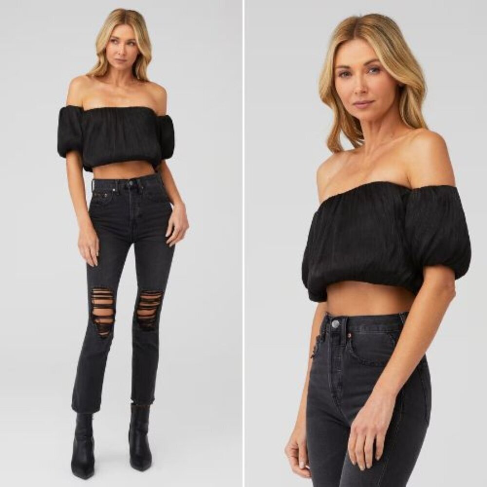 Line & Dot Black Audrey Off Shoulder Blouse Size Medium 51587